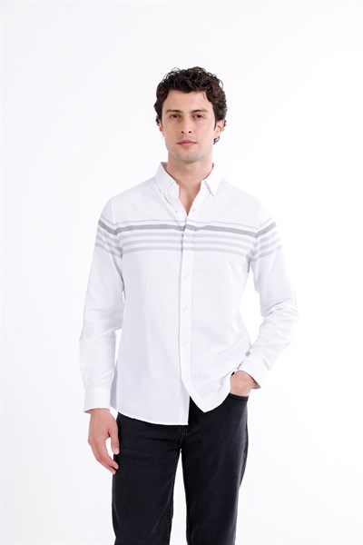 Regular Fit Uzun Kollu Çizgi Detaylı Gömlek