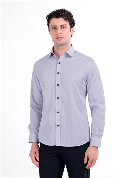 Regular Fit Uzun Kollu İnce Çizgili Gömlek