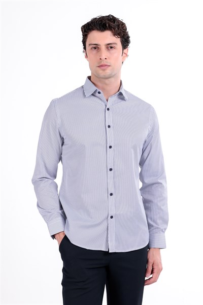 Regular Fit Uzun Kollu İnce Çizgili Gömlek