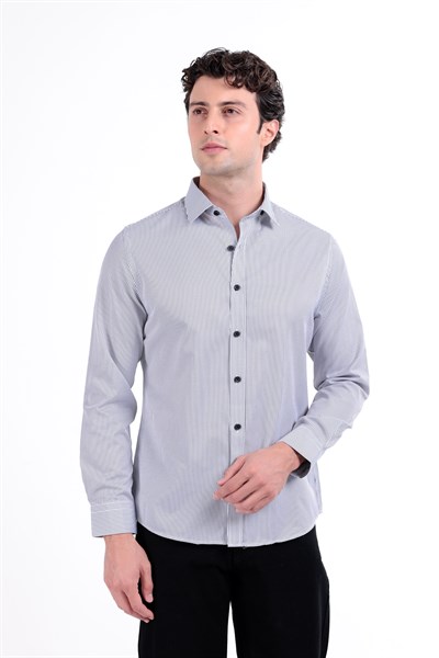 Regular Fit Uzun Kollu İnce Çizgili Gömlek