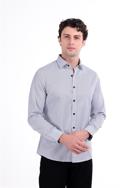 Regular Fit Uzun Kollu İnce Çizgili Gömlek