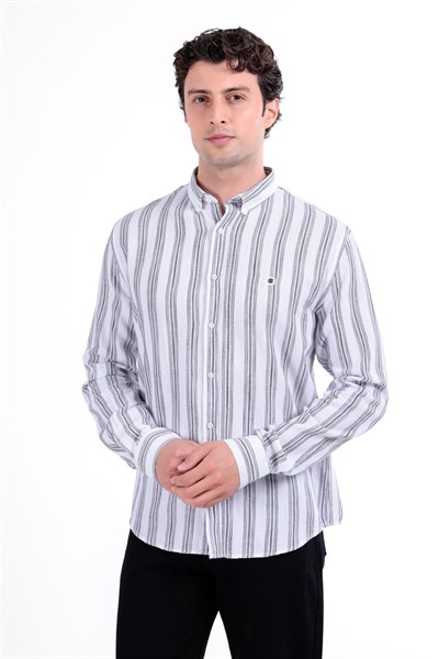 Regular Fit Yumuşak Dokulu Çizgili Gömlek