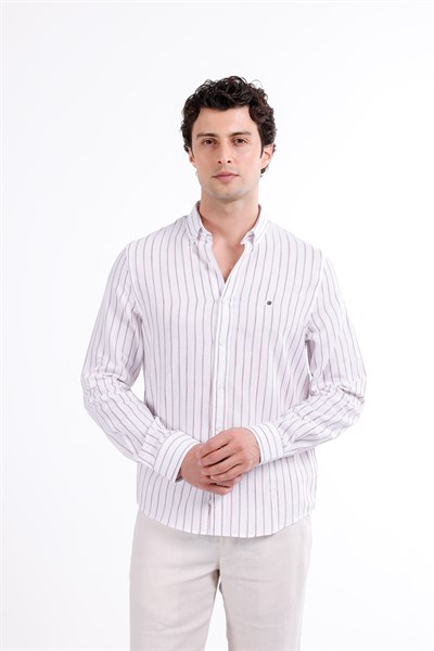 Regular Fit Yumuşak Dokulu Çizgili Gömlek