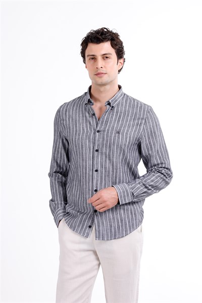 Regular Fit Yumuşak Dokulu Çizgili Gömlek