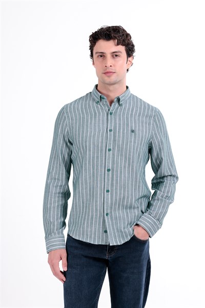 Regular Fit Yumuşak Dokulu Çizgili Gömlek