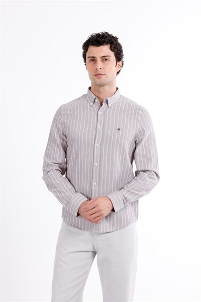 Regular Fit Yumuşak Dokulu Çizgili Gömlek