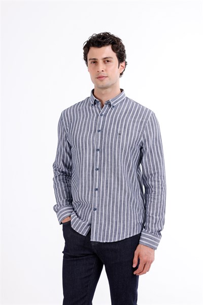 Regular Fit Yumuşak Dokulu Çizgili Gömlek