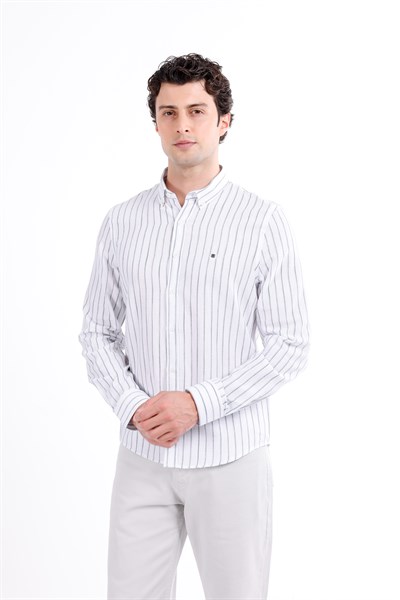 Regular Fit Yumuşak Dokulu Çizgili Gömlek