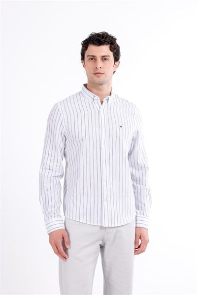 Regular Fit Yumuşak Dokulu Çizgili Gömlek