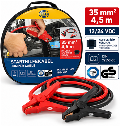 HELLA 8KS 236 691-001 AKÜ TAKVİYE KABLO SETİ 12V.-24V.  1000 amper (1000 AH)
