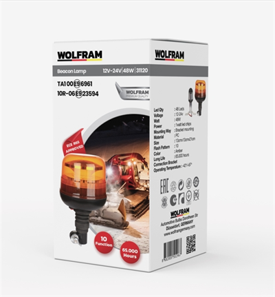 Led Tepe Döner İkaz Lambası Körük Bağlantılı 10 Fonksiyon 12/24V E-Belgeli 48W