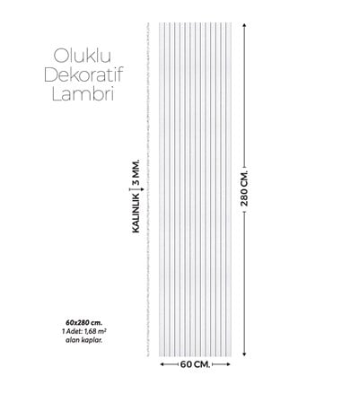 Brano açık Gri Ahşap Duvar Lambiri 60x280 Cm-Kendinden Yapışkanlı