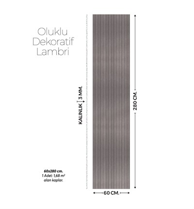 Brano Antrasit Desenli Duvar Lambiri 60x280 Cm-Kendinden Yapışkanlı