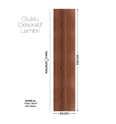 Brano Koyu Kahve Ceviz Desen Duvar Lambiri 60x280 Cm-Kendinden Yapışkanlı