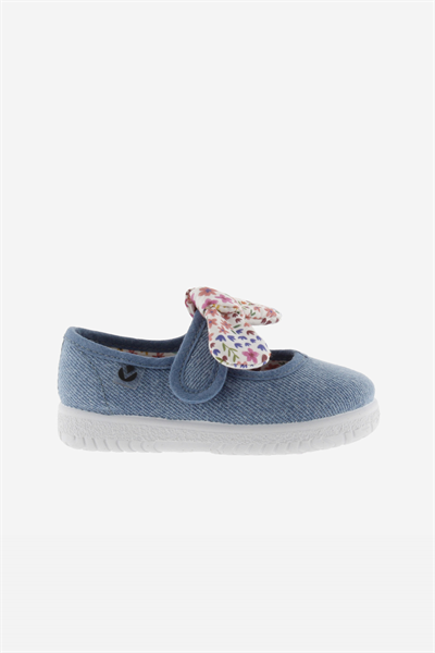 Victoria Ojalá Jeans Pañuelo Flo Kız Bebek Kurdelası Çiçek Desenli Mavi Ayakkabı