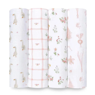 Aden & Anais - Country Floral Pamuklu Kundak Örtüsü 4lü Set