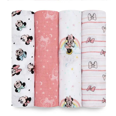 Aden & Anais - Minnie Rainbows Pamuklu Kundak Örtüsü 4lü Set