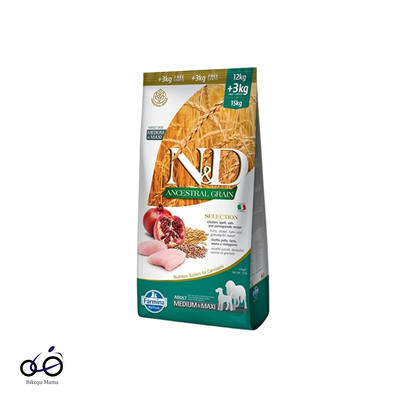 N&D Ancestral Grain Düşük Tahıllı Tavuk Etli ve Narlı Kuru Köpek Maması 12+3kg