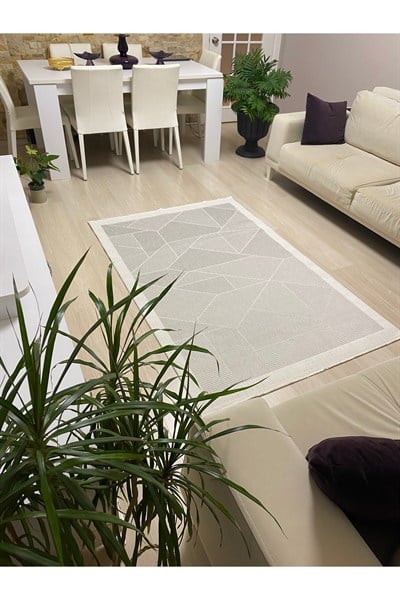 Elit Sisal Kaymaz Taban Makinada Yıkanabilir Gri - Krem Renk Mutfak Koridor Salon Halısı