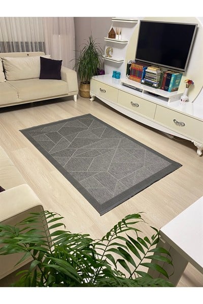 Elit Sisal Kaymaz Taban Makinada Yıkanabilir Antrasit Renk Mutfak Koridor Salon Halısı
