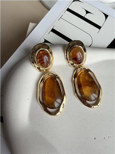 Özel Seri Zr Model Gold Mineli Sallantılı Tasarım Küpe Kahve