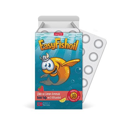 Easy Fish Oil Çilek ve Limon Aromalı Balık Yağı ve D Vitamini 30 Çiğnenebilir Jel