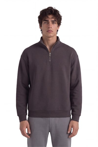 Basic Oversize Yarım Fermuarlı Sweatshirt