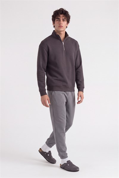 Basic Oversize Yarım Fermuarlı Sweatshirt