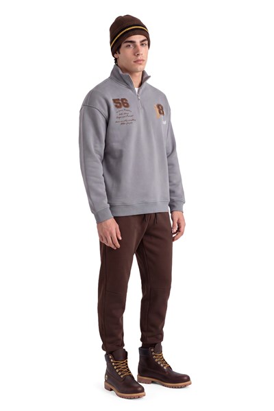 Club Company Nakışlı Yarım Fermuarlı Sweatshirt