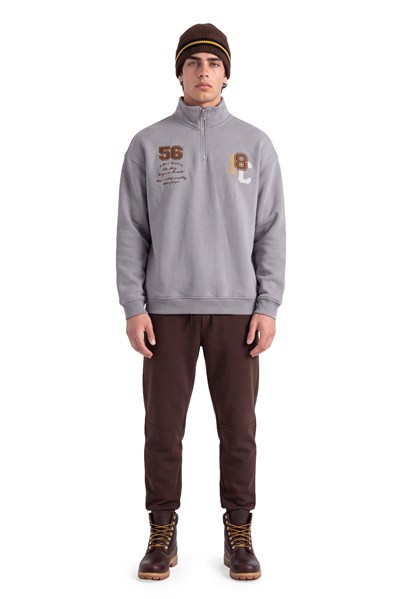 Club Company Nakışlı Yarım Fermuarlı Sweatshirt
