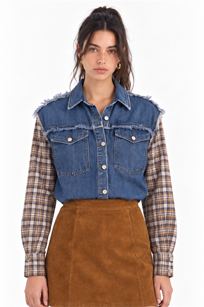 Ekose Kollu Denim Gömlek