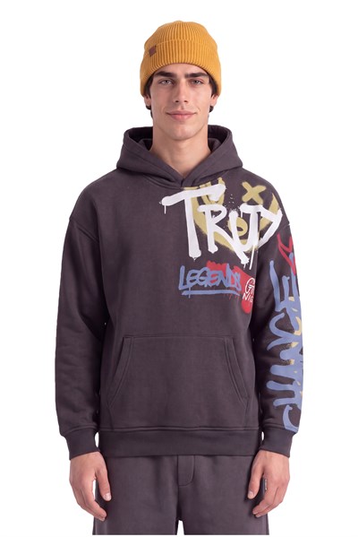 Grafiti Baskılı Kapüşonlu Sweatshirt