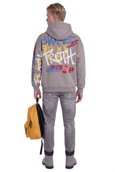 Grafiti Baskılı Kapüşonlu Sweatshirt