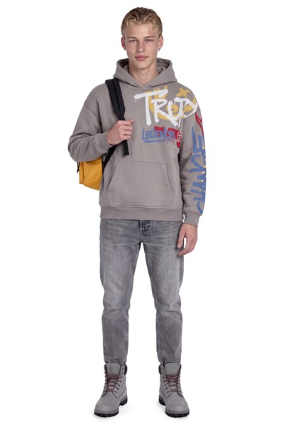 Grafiti Baskılı Kapüşonlu Sweatshirt