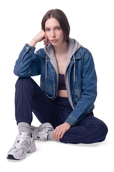 Kapüşonlu Crop Denim Ceket