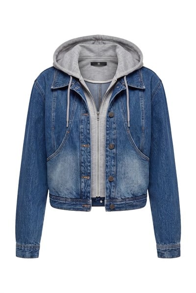 Kapüşonlu Crop Denim Ceket