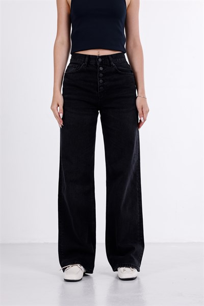 Önden Düğmeli Yüksek Bel Baggy Jean