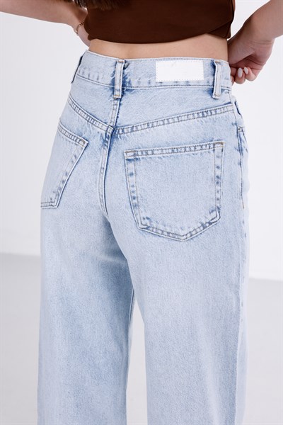 Önden Düğmeli Yüksek Bel Baggy Jean