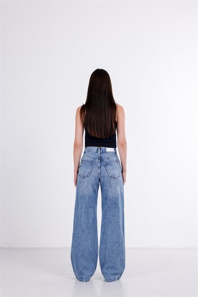 Önden Düğmeli Yüksek Bel Baggy Jean