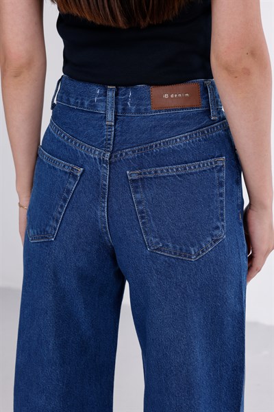 Önden Düğmeli Yüksek Bel Baggy Jean