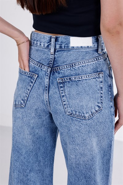 Önden Düğmeli Yüksek Bel Baggy Jean