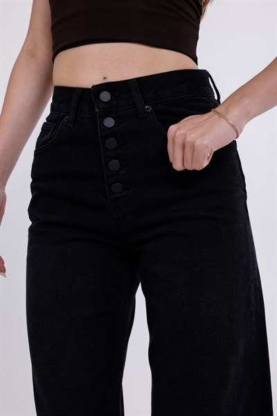 Önden Düğmeli Yüksek Bel Baggy Jean