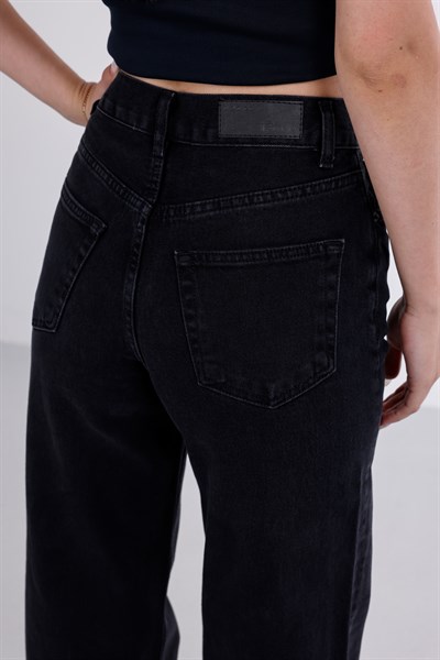 Önden Düğmeli Yüksek Bel Baggy Jean