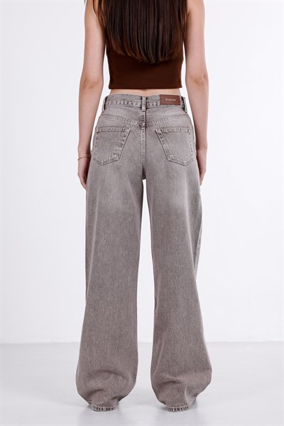 Önden Düğmeli Yüksek Bel Baggy Jean