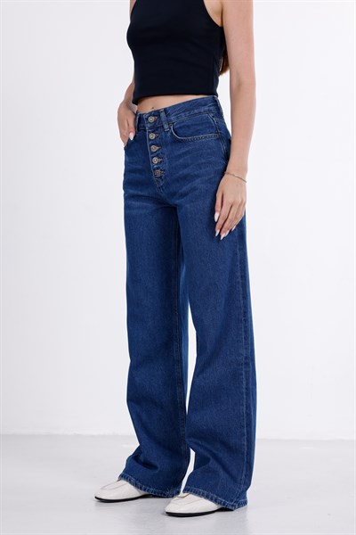 Önden Düğmeli Yüksek Bel Baggy Jean