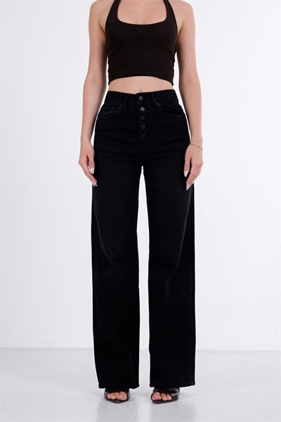 Önden Düğmeli Yüksek Bel Baggy Jean