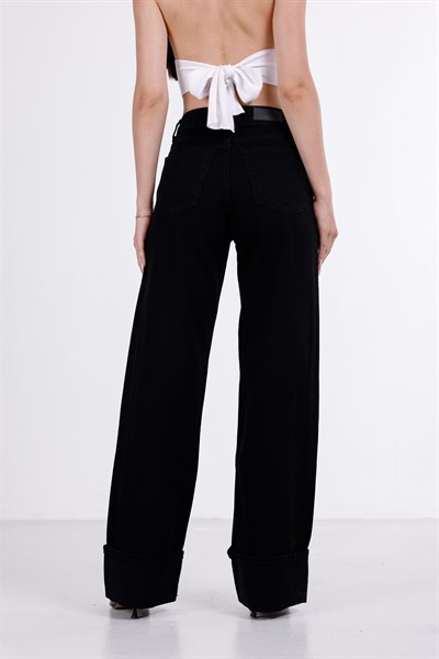 Paça Katlı Wide Leg Jean