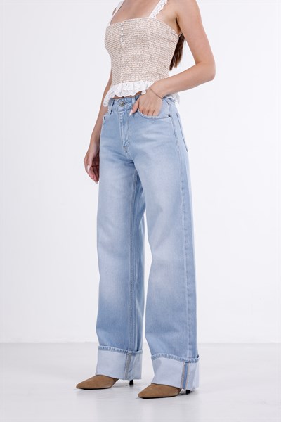 Paça Katlı Wide Leg Jean