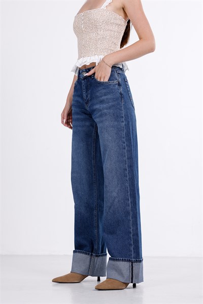 Paça Katlı Wide Leg Jean