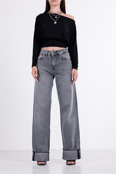 Paça Katlı Wide Leg Jean